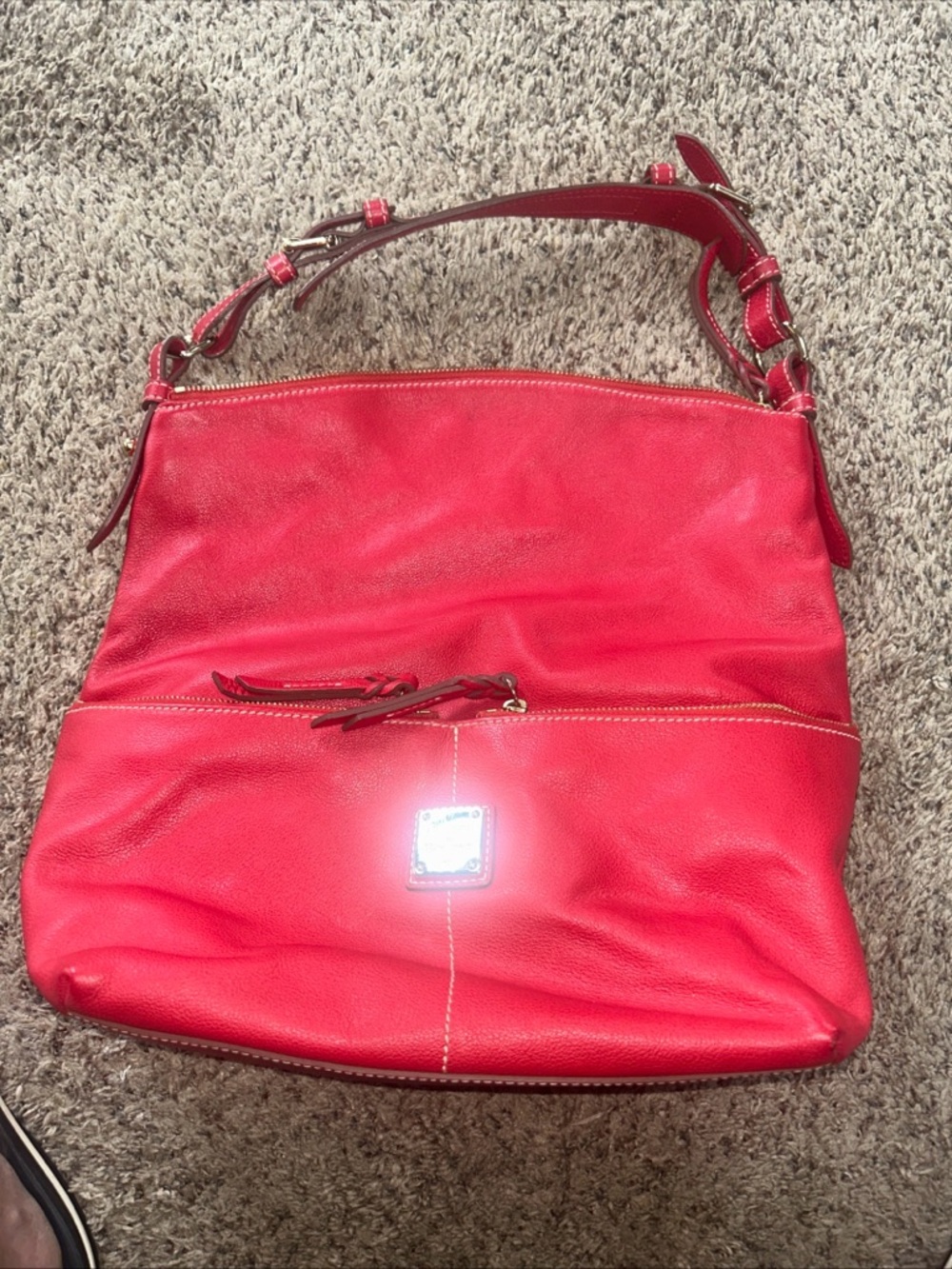 Dooney & Bourke Red Leather Shoulder Hobo with Gold Hardware With Dust Bag EUC - Picture 4 of 11